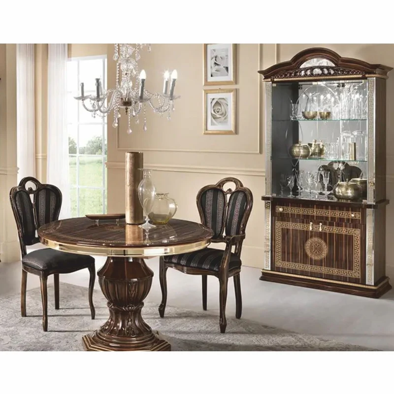 Casa Padrino Luxus Barock Esstisch Braun / Gold 110-150 cm - Made in Italy