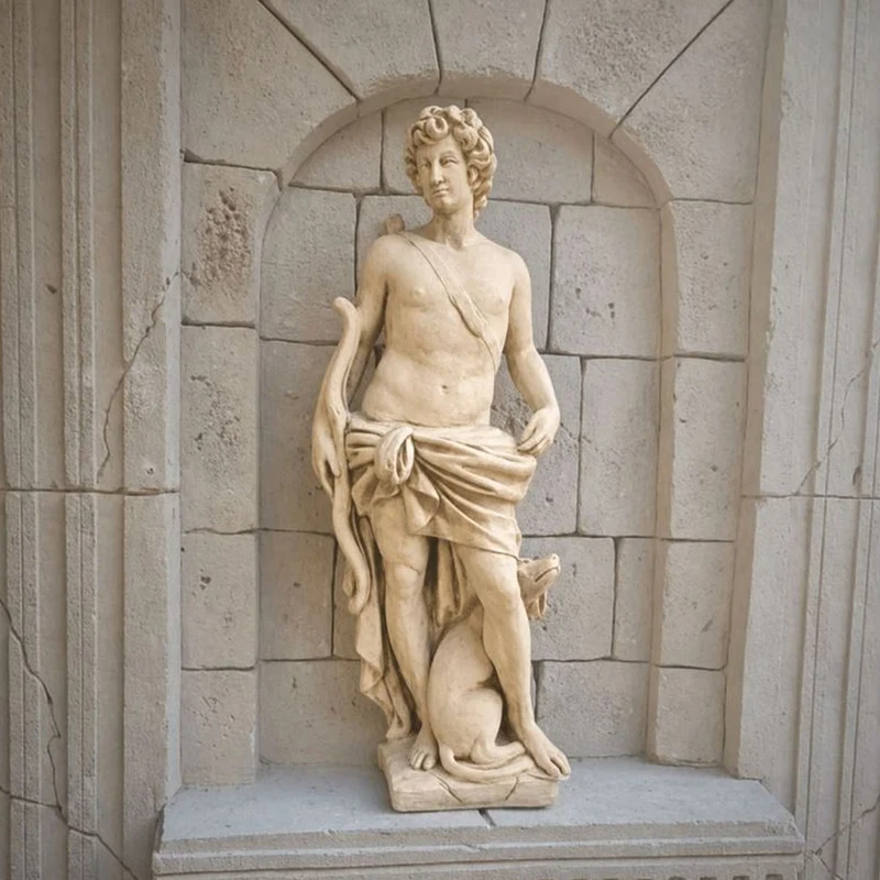 Casa Padrino Jugendstil Garten Deko Skulptur Mann mit Bogen und Hund Beige H. 142 cm