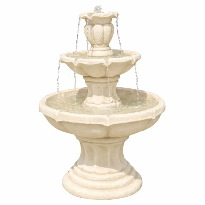 Casa Padrino Barock Springbrunnen Sandfarben Ø 65 x H. 100 cm - Garten Deko