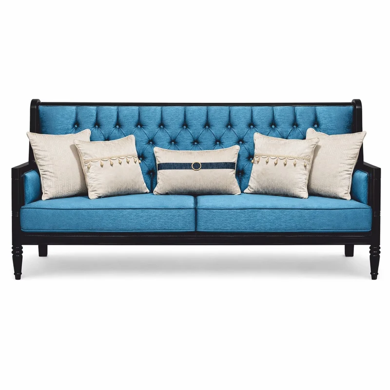 Casa Padrino Luxus Barock Sofa Blau / Schwarz 230 cm - Barockstil Wohnzimmer Möbel