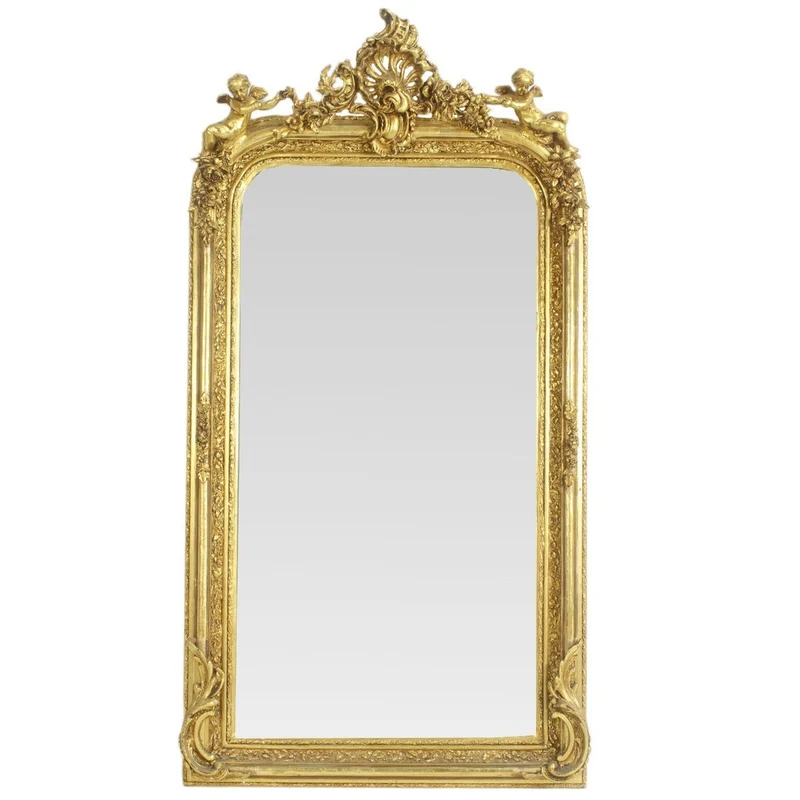 Casa Padrino Barock Spiegel Gold 85 x H. 160 cm - mit Engelsfiguren - Prunkvoller Wandspiegel im Barockstil - Antik Stil Garderoben Spiegel - Wohnzimmer Spiegel - Barock Möbel