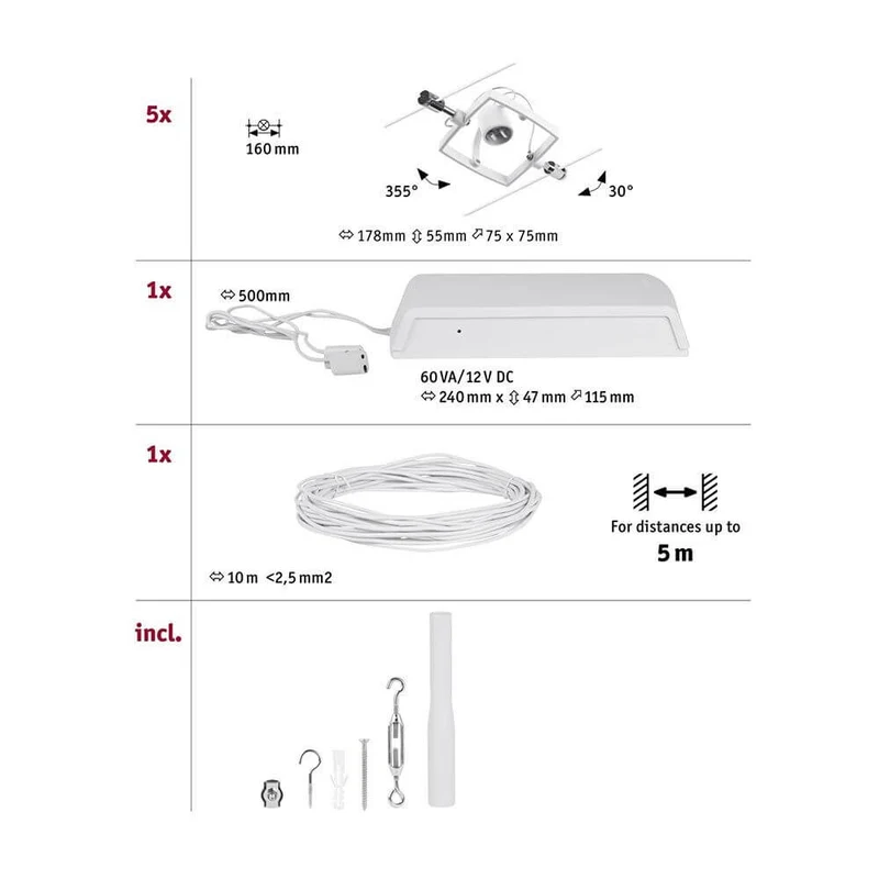 CorDuo Seilsystem Mac II Basis-Set Weiß-Matt, Chrom