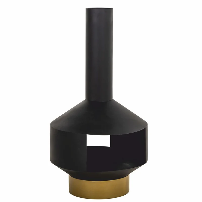 Casa Padrino Luxus Metall Gartenkamin Schwarz / Messing H. 105 cm - Garten Accessoires