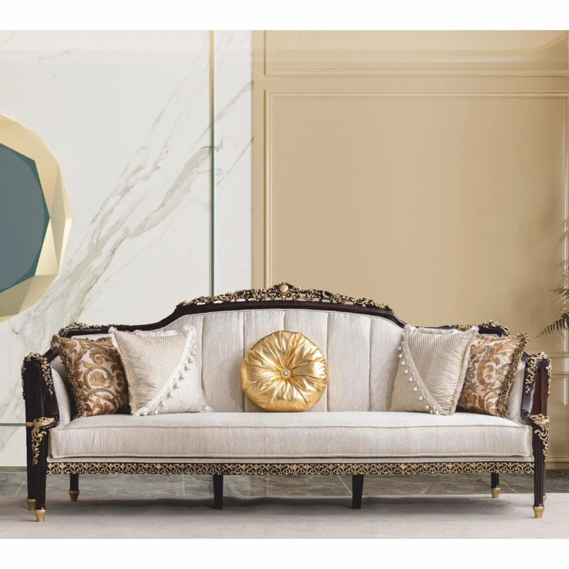 Casa Padrino Luxus Barock Wohnzimmer Set Naturfarben / Dunkelbraun / Gold - Barock Möbel