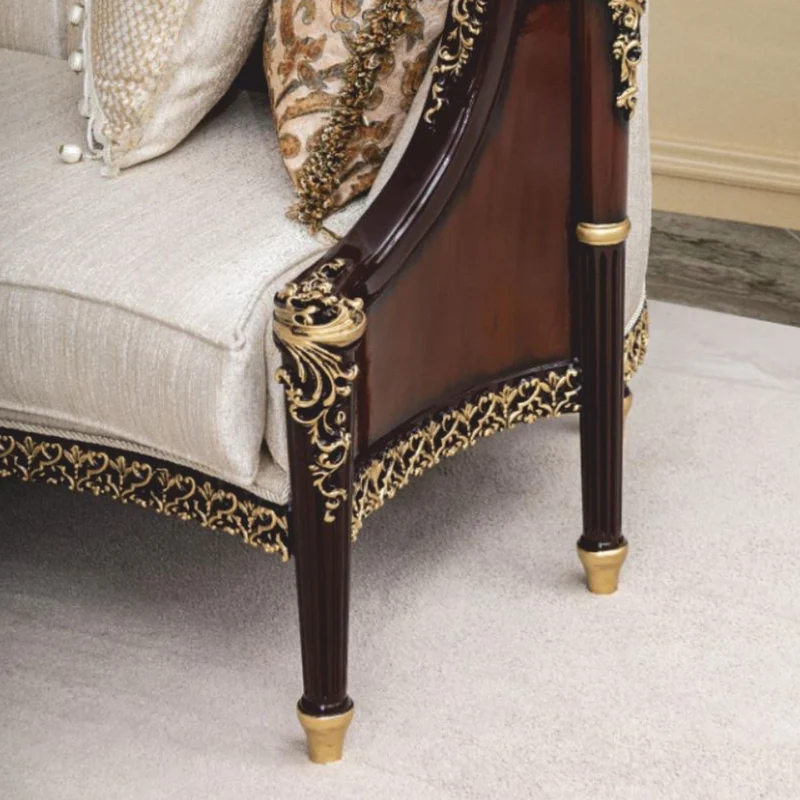 Casa Padrino Luxus Barock Wohnzimmer Set Naturfarben / Dunkelbraun / Gold - Barock Möbel