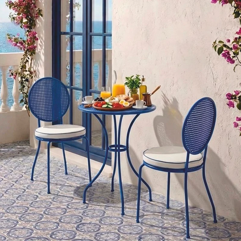 Casa Padrino Luxus Jugendstil Schmiedeeisen Garten Set Blau / Cremeweiß - Hotel & Garten Möbel