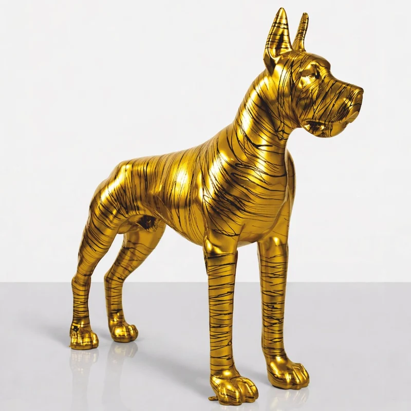 Casa Padrino XXL Deko Skulptur Deutsche Dogge Gold / Schwarz 130 cm - Garten Figur