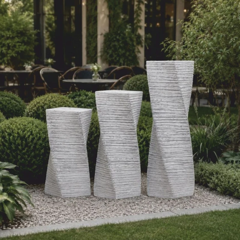 Casa Padrino Garten Deko Säulenbrunnen 3er Set Grau H. 120 cm - Garten Accessoires - Terrassen Accessoires
