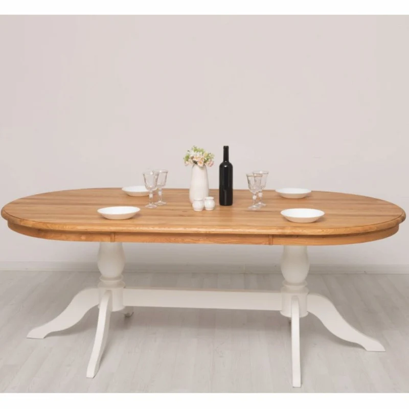 Casa Padrino Landhausstil Massivholz Esstisch Naturfarben / Weiß 210 cm