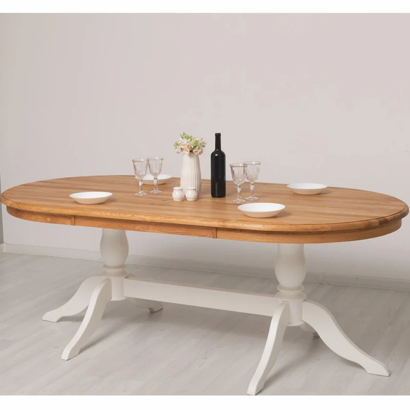 Casa Padrino Landhausstil Massivholz Esstisch Naturfarben / Weiß 210 cm