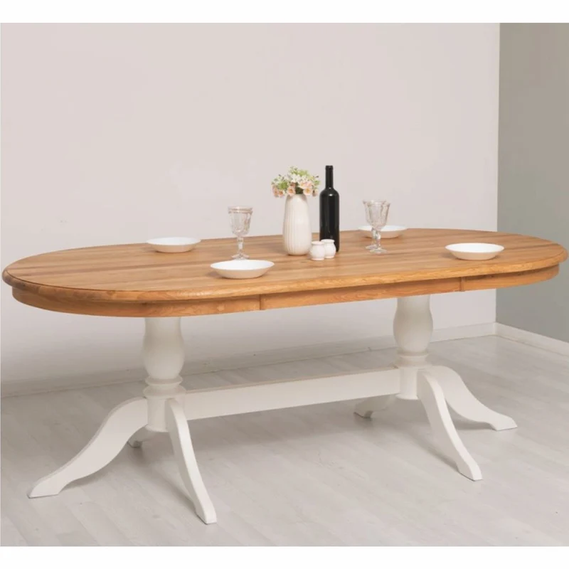Casa Padrino Landhausstil Massivholz Esstisch Naturfarben / Weiß 210 cm