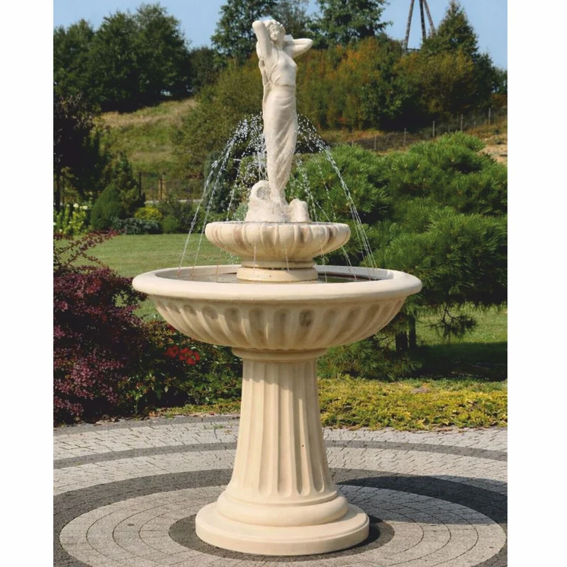 Casa Padrino Jugendstil Springbrunnen Dame Sandfarben Ø 92 x H. 172 cm - Garten Deko