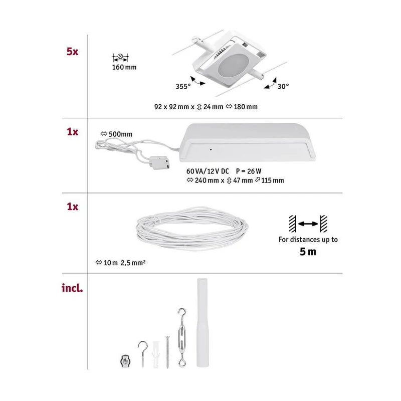 CorDuo LED Seilsystem Mac Basis-Set Weiß, Chrom