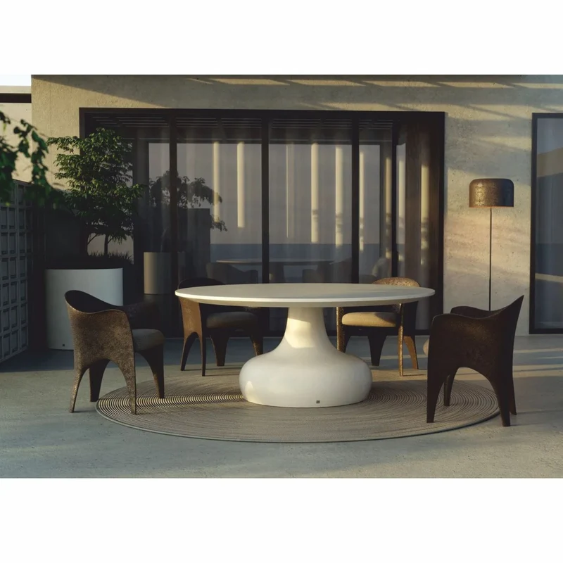 Casa Padrino Luxus Garten Esstisch Matt Weiß Ø 180 cm - Luxus Garten Möbel