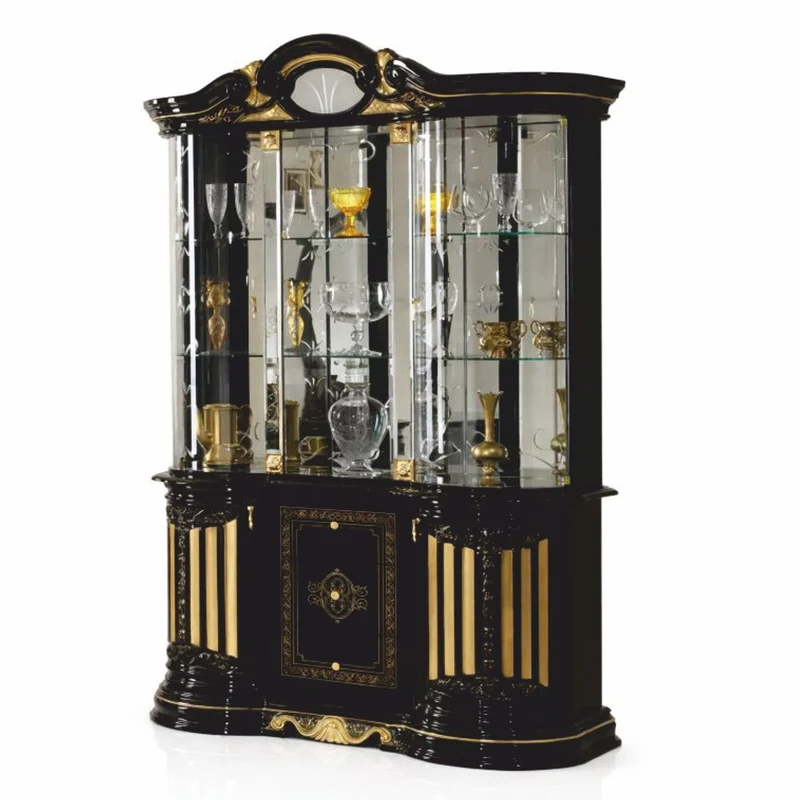 Casa Padrino Luxus Barock Vitrine Schwarz / Gold 139 x H. 213 cm - Barock Möbel - Made in Italy