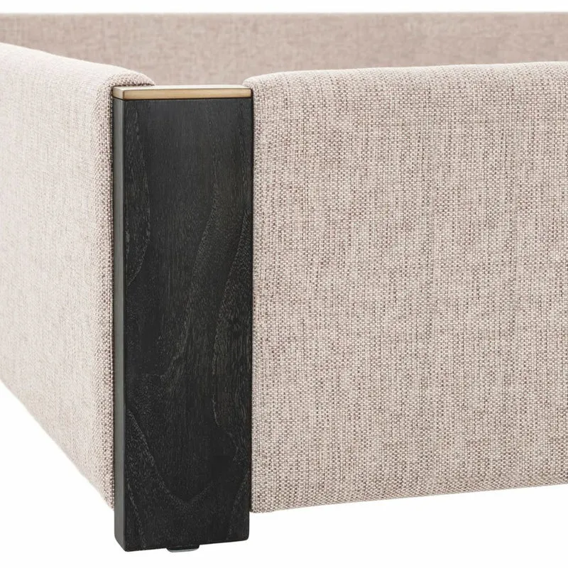 Casa Padrino Luxus Doppelbett Naturfarben / Messing / Schwarzgrau 180 x 210 cm - Schlafzimmer Möbel