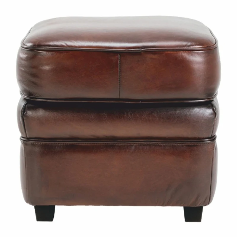Casa Padrino Luxus Leder Hocker Braun / Schwarz 45 cm - Luxus Echtleder Möbel