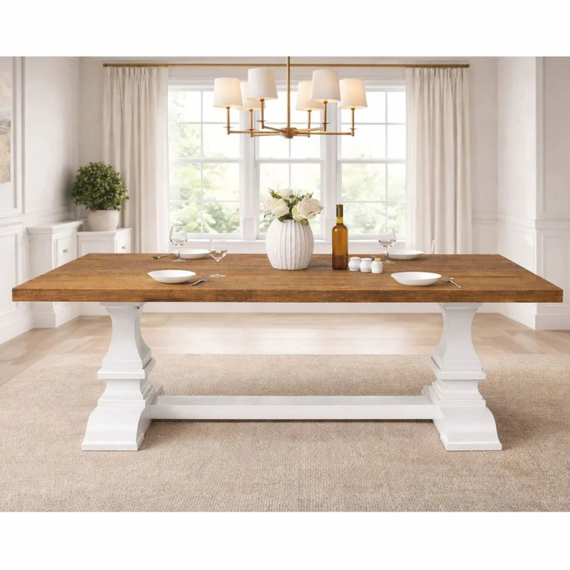 Casa Padrino Landhausstil Massivholz Esstisch Braun / Weiß 220 cm - Esszimmer Möbel