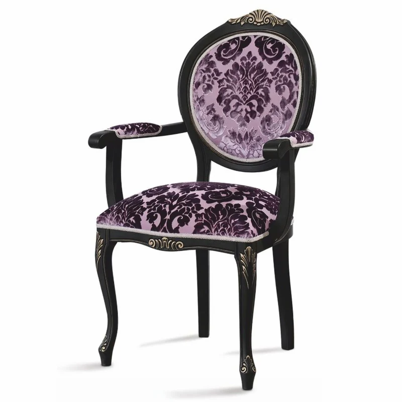 Casa Padrino Luxus Barock Esszimmer Stuhl mit Armlehnen Lila / Schwarz / Gold