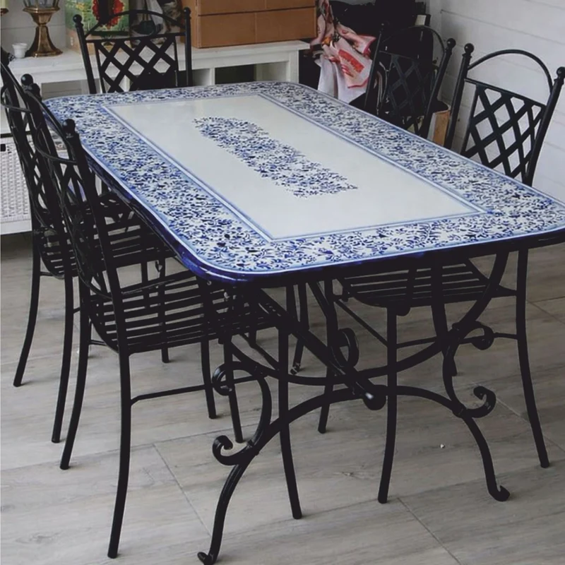 Casa Padrino Luxus Jugendstil Gartenmöbel Set Blau / Weiß / Schwarz - Made in Italy