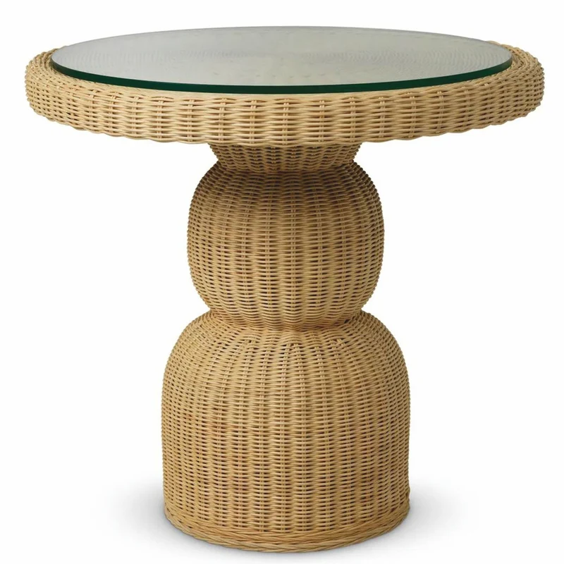 Casa Padrino Luxus Rattan Esstisch Naturfarben Ø 80 cm - Rattan Esszimmer Möbel