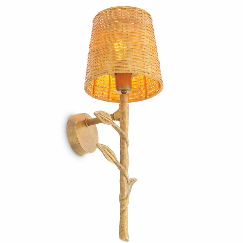 Casa Padrino Luxus Wandleuchte Vintage Messing / Naturfarben H. 42,5 cm