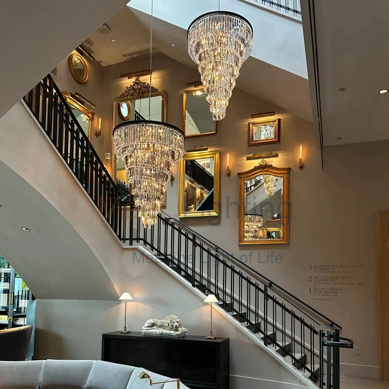 Spiraalvormige Kristallen Kroonluchter Meerlaags Zwart Metaal Eetkamer Woonkamer Optisch Glas Deco 93-183cm | Sansoti