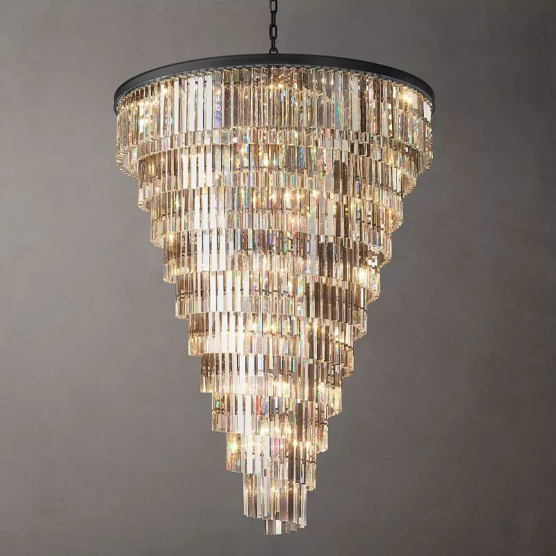 Spiraalvormige Kristallen Kroonluchter Meerlaags Zwart Metaal Eetkamer Woonkamer Optisch Glas Deco 93-183cm | Sansoti