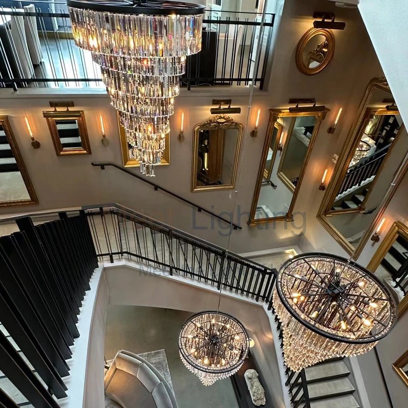 Spiraalvormige Kristallen Kroonluchter Meerlaags Zwart Metaal Eetkamer Woonkamer Optisch Glas Deco 93-183cm | Sansoti