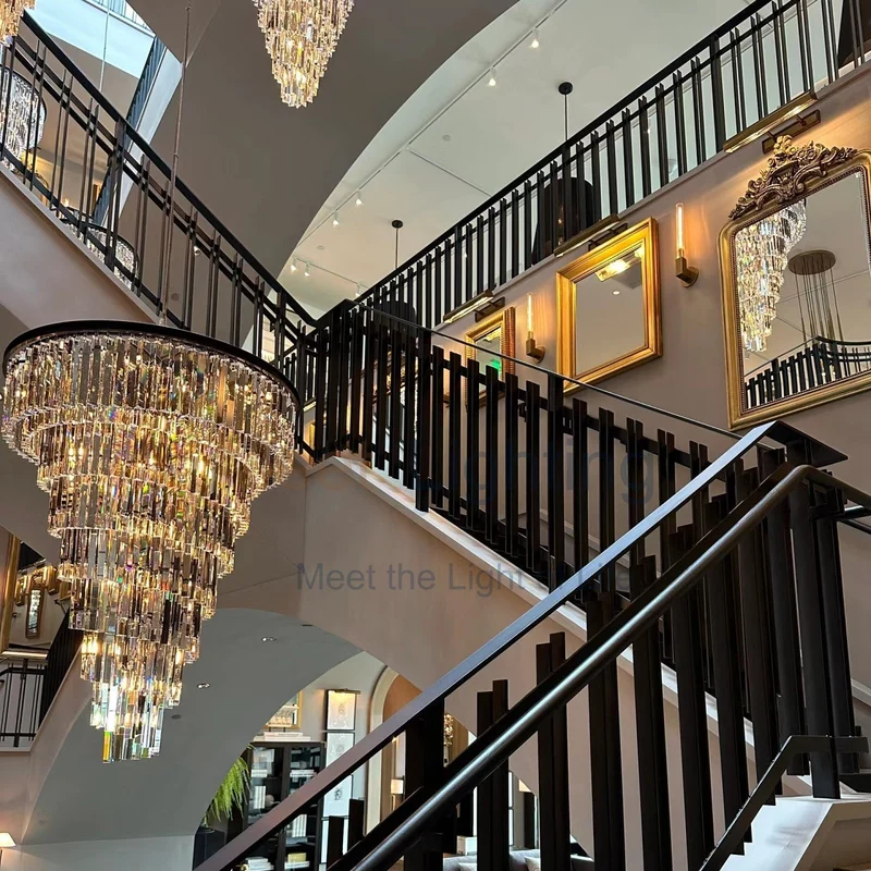 Spiraalvormige Kristallen Kroonluchter Meerlaags Zwart Metaal Eetkamer Woonkamer Optisch Glas Deco 93-183cm | Sansoti
