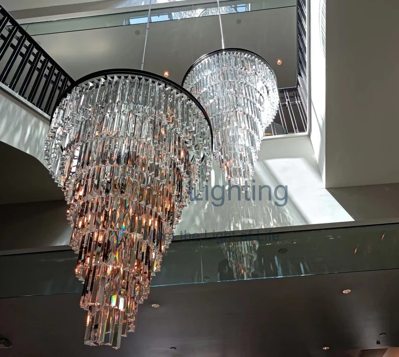 Spiraalvormige Kristallen Kroonluchter Meerlaags Zwart Metaal Eetkamer Woonkamer Optisch Glas Deco 93-183cm | Sansoti