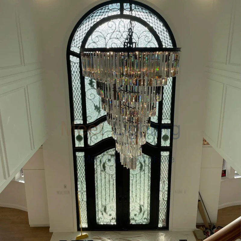 Spiraalvormige Kristallen Kroonluchter Meerlaags Zwart Metaal Eetkamer Woonkamer Optisch Glas Deco 93-183cm | Sansoti