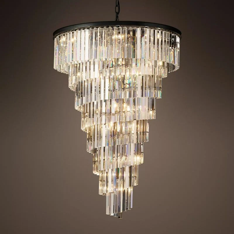 Spiraalvormige Kristallen Kroonluchter Meerlaags Zwart Metaal Eetkamer Woonkamer Optisch Glas Deco 93-183cm | Sansoti