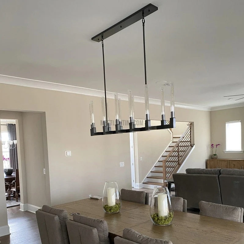 Lineaire Kroonluchter Messing 170cm met Geribbeld Glas 12 Lichtpunten voor Eetkamer Restaurant Keuken | Sansoti