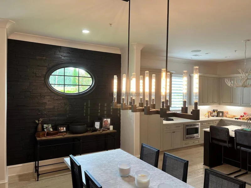 Lineaire Kroonluchter Messing 170cm met Geribbeld Glas 12 Lichtpunten voor Eetkamer Restaurant Keuken | Sansoti