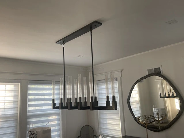 Lineaire Kroonluchter Messing 170cm met Geribbeld Glas 12 Lichtpunten voor Eetkamer Restaurant Keuken | Sansoti