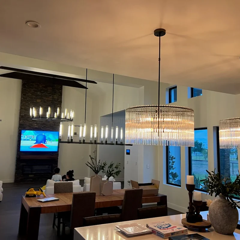 Lineaire Kroonluchter Messing 170cm met Geribbeld Glas 12 Lichtpunten voor Eetkamer Restaurant Keuken | Sansoti