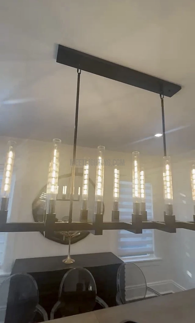 Lineaire Kroonluchter Messing 170cm met Geribbeld Glas 12 Lichtpunten voor Eetkamer Restaurant Keuken | Sansoti