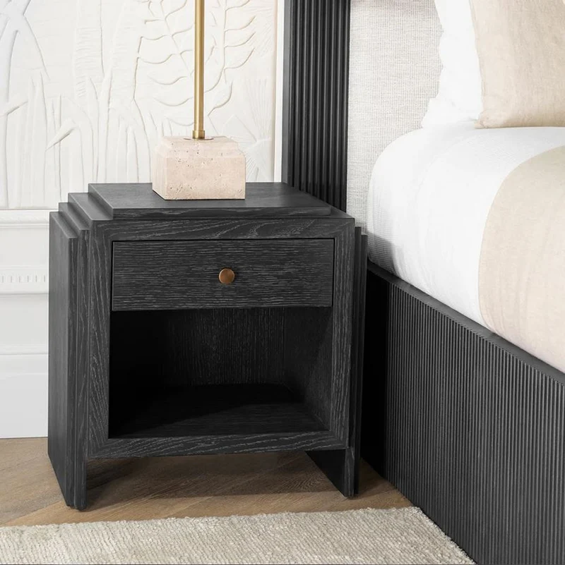 Casa Padrino Luxus Nachttischkommode Anthrazitgrau / Messingfarben 58 x 42,5 x H.57 cm - Schlafzimmer Beistelltisch mit Schubladen - Luxus Schlafzimmer Möbel