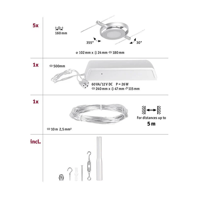 CorDuo LED Seilsystem Round Mac Basis-Set Chrom-Matt