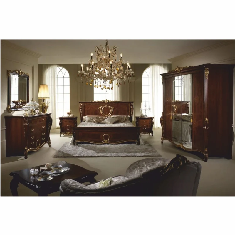Casa Padrino Luxus Barock Doppelbett Dunkelbraun / Gold - Barock Möbel - Made in Italy