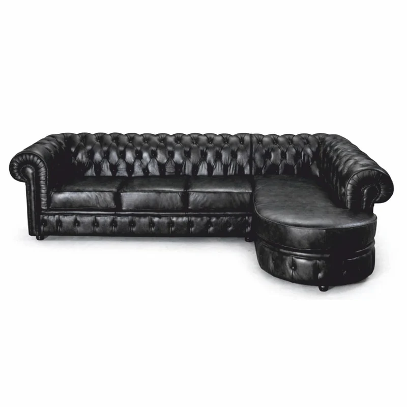 Casa Padrino Luxus Chesterfield Leder Ecksofa Vintage Schwarz 293 cm - Chesterfield Möbel