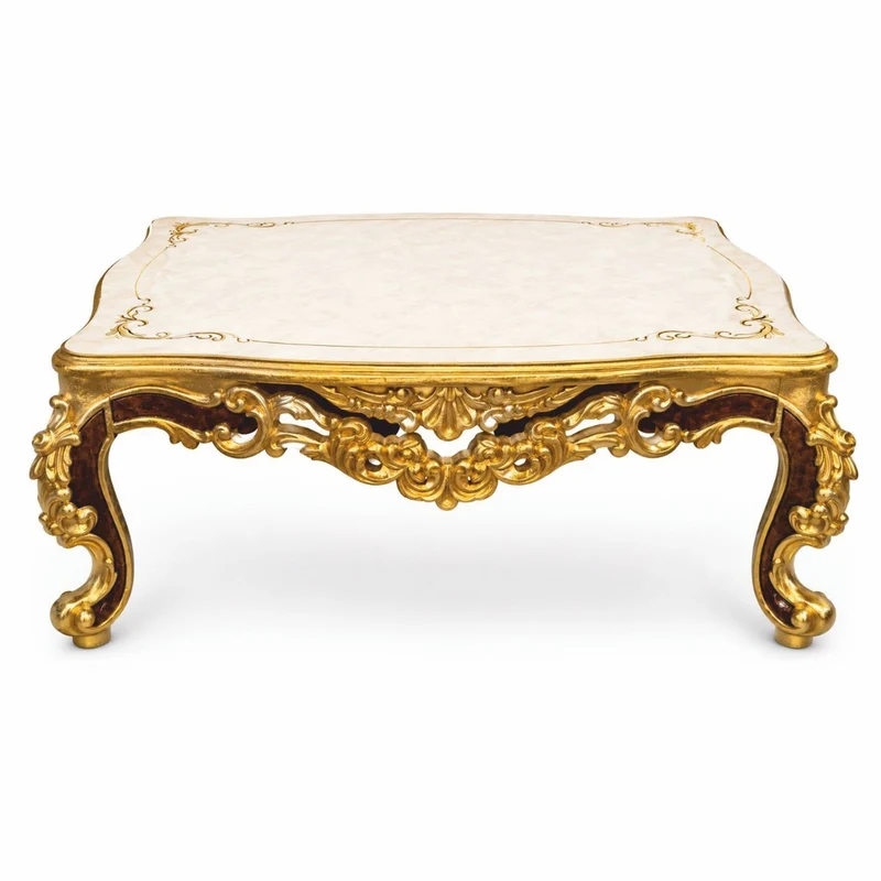 Casa Padrino Luxus Barock Couchtisch Weiß / Gold / Braun 128 cm - Prunkvoller Barockstil Wohnzimmertisch - Barock Wohnzimmer Möbel