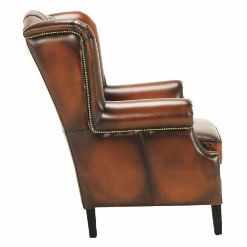 Casa Padrino Luxus Chesterfield Leder Ohrensessel Vintage Braun / Schwarz H. 105 cm