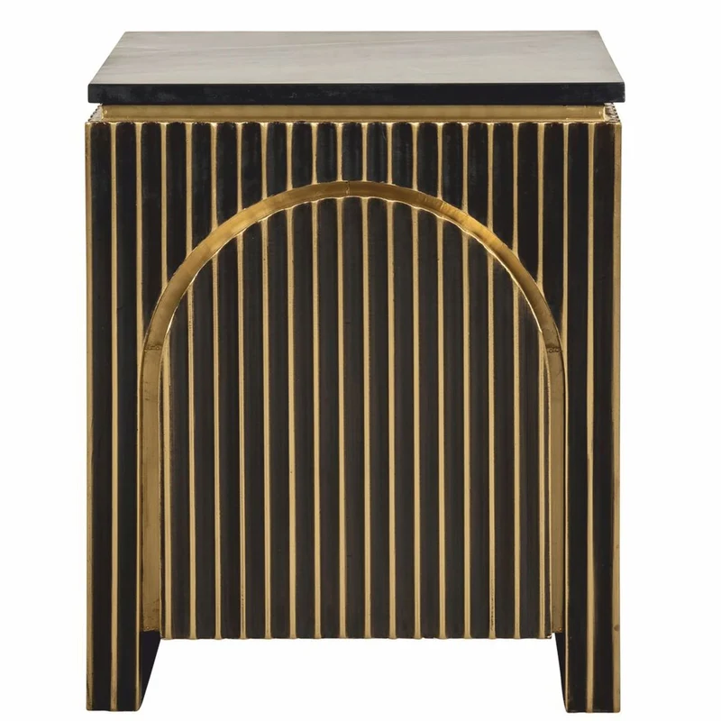 Casa Padrino Luxus Nachttisch mit Tür und Marmorplatte Schwarz / Gold H. 60 cm