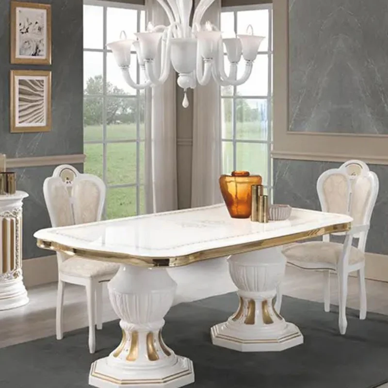 Casa Padrino Luxus Barock Esstisch Weiß / Gold 185-230 cm - Made in Italy
