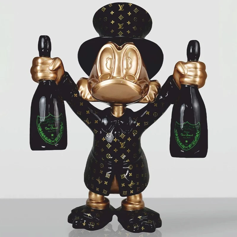 Casa Padrino Deko Figur Ente Schwarz / Gold / Grün H. 45 cm - Deko Figuren