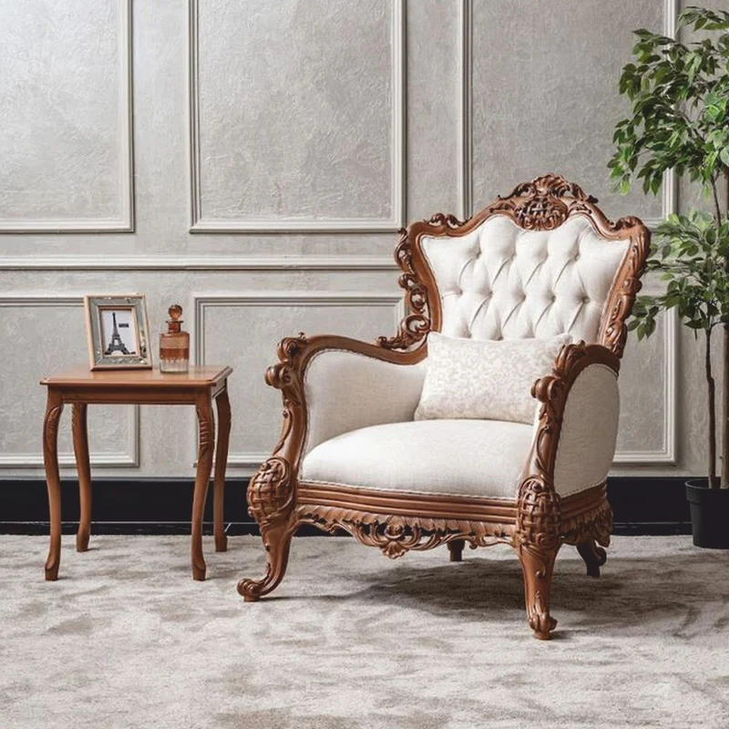 Casa Padrino Luxus Barock Wohnzimmer Sessel Weiß / Braun - Barockstil Möbel