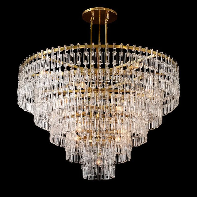 Kristallen Kroonluchter 155cm Vijf Lagen 17 Lichtpunten Staal Glas Luxe Verlichting Eetkamer Entree Lobby | Sansoti