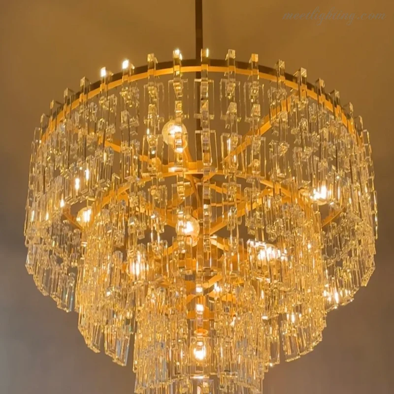 Kristallen Kroonluchter 155cm Vijf Lagen 17 Lichtpunten Staal Glas Luxe Verlichting Eetkamer Entree Lobby | Sansoti